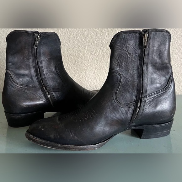 Frye Mens Austin Black Leather Distressed Side Zip Boots Size 10.5 $378 HTF - Picture 3 of 14